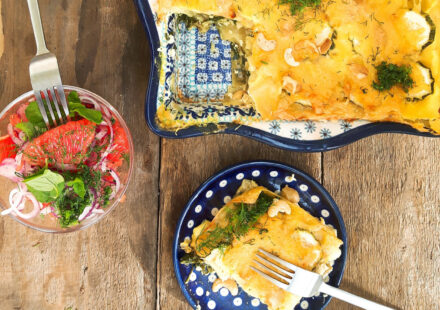 Przepis na lasagne warzywną ze szpinakiem, łososiem