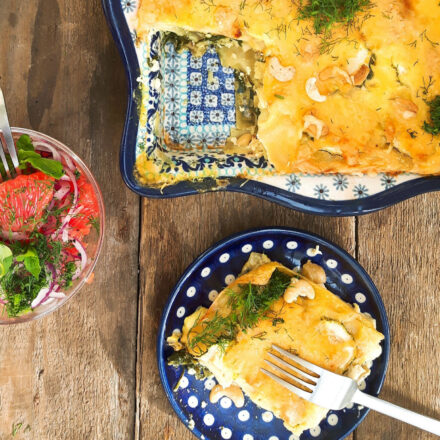 Przepis na lasagne warzywną ze szpinakiem, łososiem